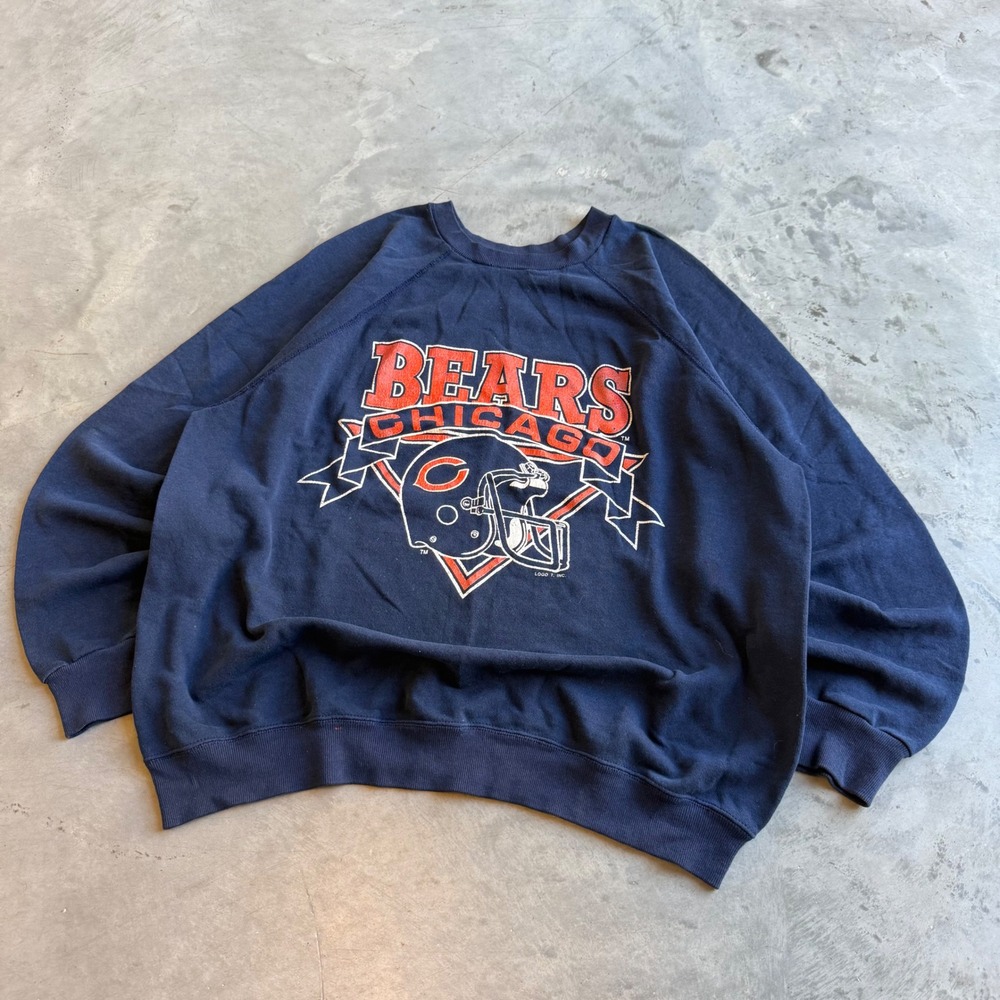 Vintage Logo 7 Chicago Bears Sweatshirt Navy Blue NFL Crewneck Large XL 90s